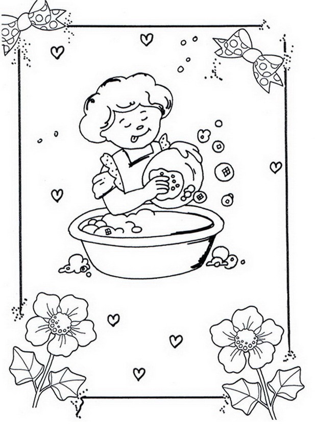 Mi mama lavando imagen para colorear