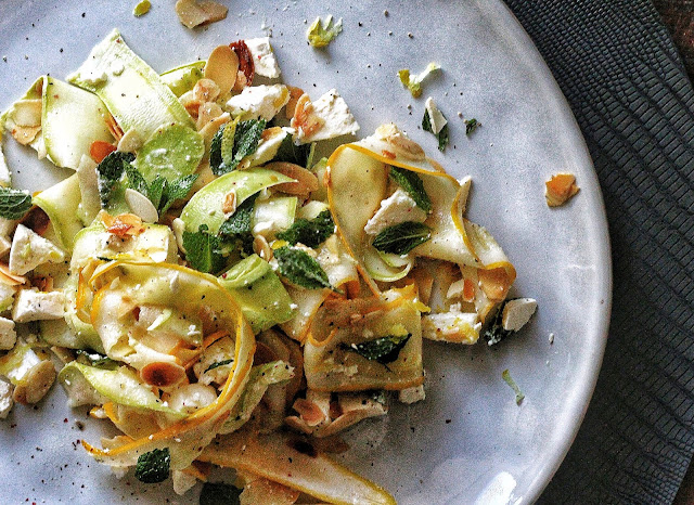 Yellow and Green Courgettes with Feta, Mint and Almonds