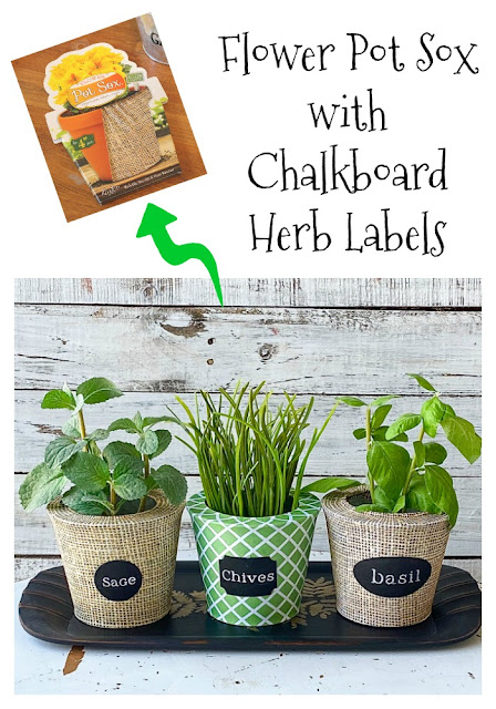 Easy and Decorative Herb Pot Upcycles #Potsox #chalkboardlabels #stencil #crafting #dollargeneral #herbpots