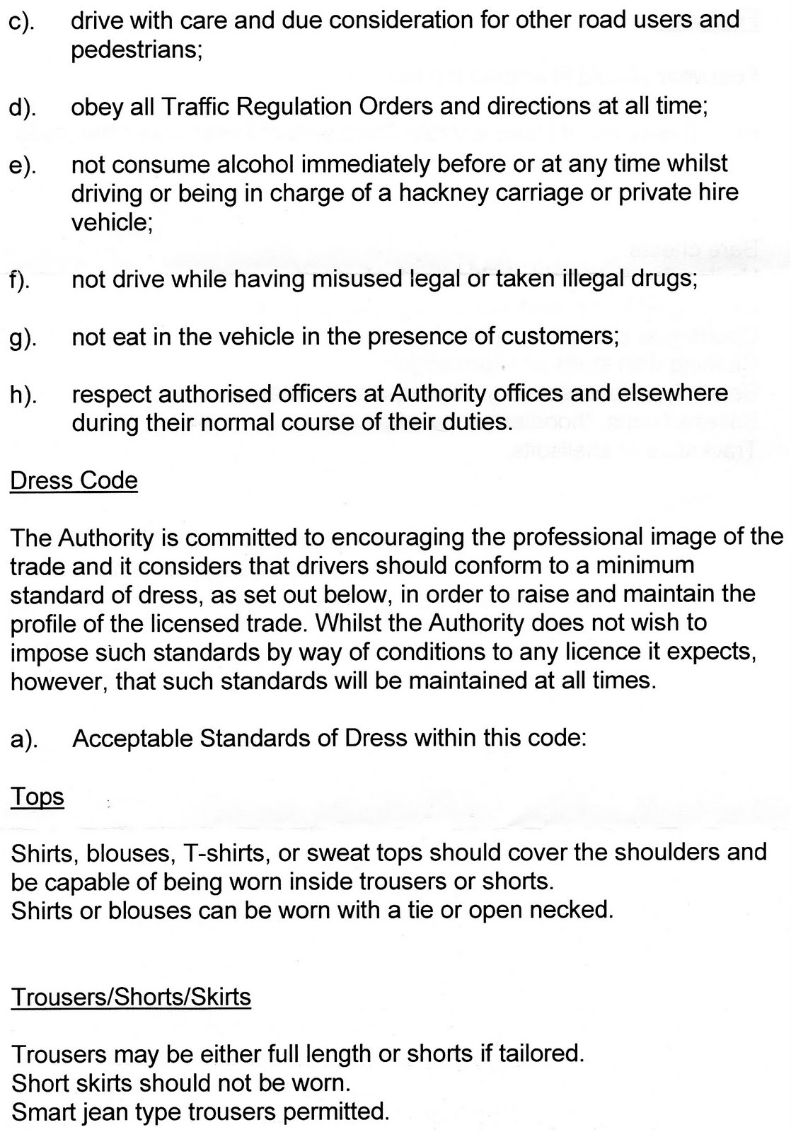 Taxi Tales Code of Conduct