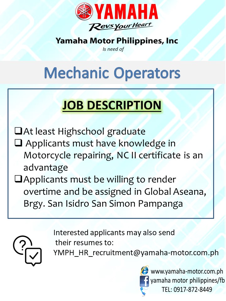 Manila Jobs Hiring Service Field Mechanic Yamaha Motors