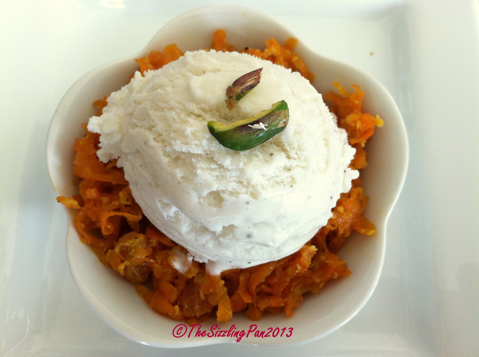 The Sizzling Pan Gajar halwa/ Carrot Halwa with Vanilla ice cream