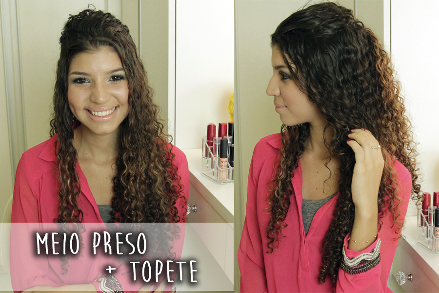 BLOG | Jessica Melo: #EspecialNatal - Penteado Meio Preso + Topete para  Cabelo Cacheado