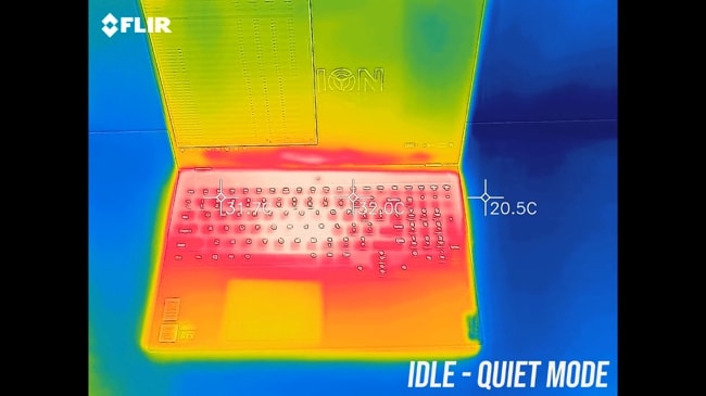 Keyboard and palm rest are cool at Idle- Quiet mode in Legion 7i. The temperature measured using the temperature gun.