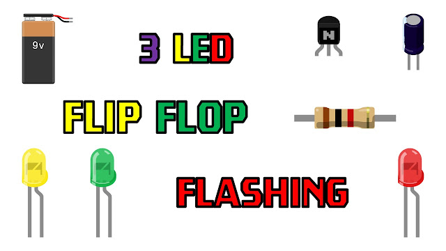 Simple Basic 3 Led Flip Flop Flashing Circuit Using NPN Transistor.