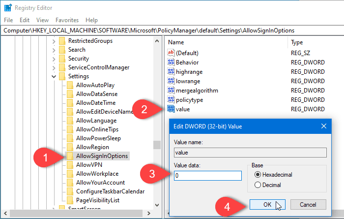 Windows設定でサインインオプションを無効にする方法