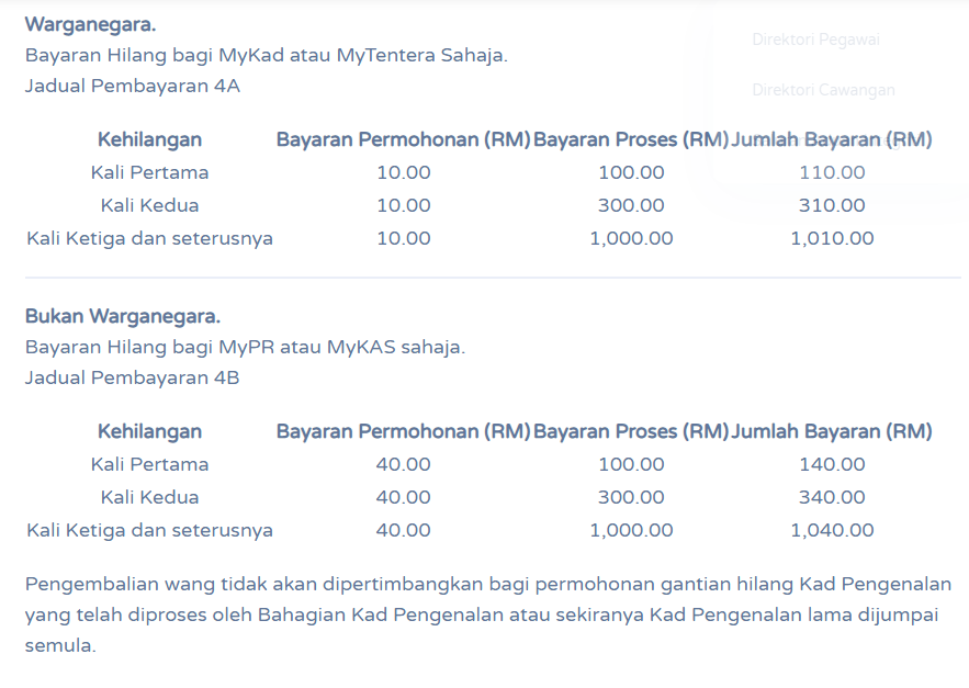 Kadar Bayaran Hilang MyKad Terkini Cara Mohon Ganti MyKad Hilang