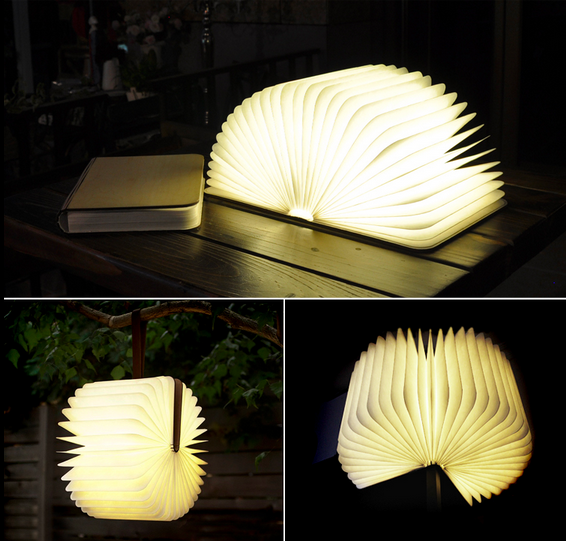 Cozy Novelty 100 Handmade Folding Book Lamp Light with Natural Wood Cover and Builtin
