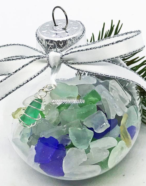 Globe Christmas Ornament with Filled Seaglass