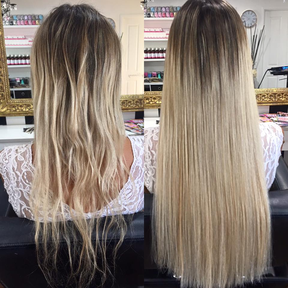 Hair Extensions for very Fine Thin Short Hair Before and After on Top