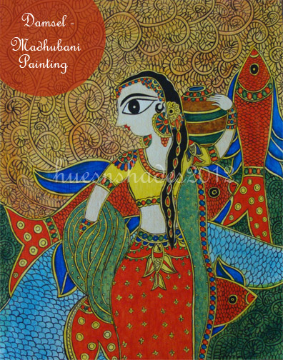 Hues n Shades: Damsel - Madhubani Painting