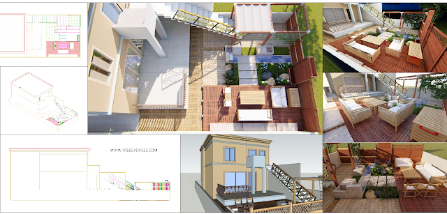 The backyard of the modern house with sitting [DWG, 3DS, SKP] Free 