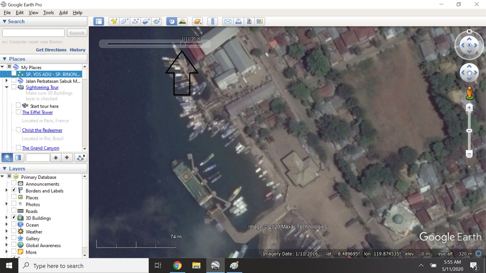 Look at past history using Historical Imagery Google Earth
