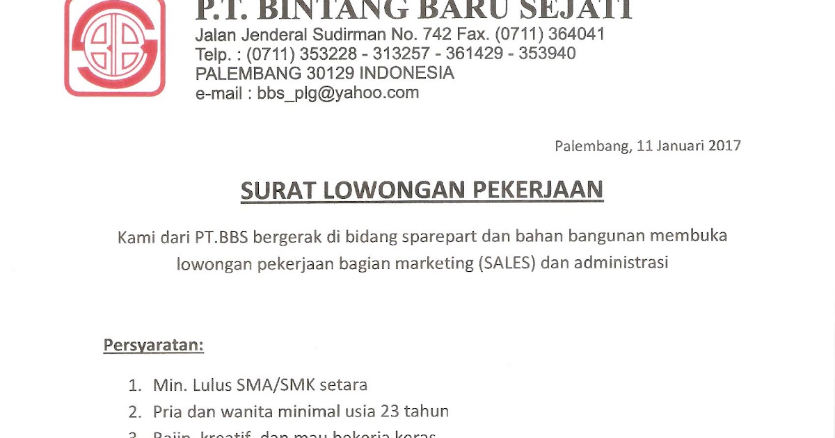 Lowongan Kerja Palembang Lulusan Sma Smk 2017 Lowongan Kerja