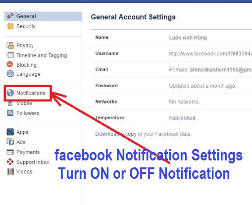how to change fb notifications to english