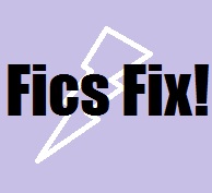 Fics Fix title image with purple background and white lightning bolt shape