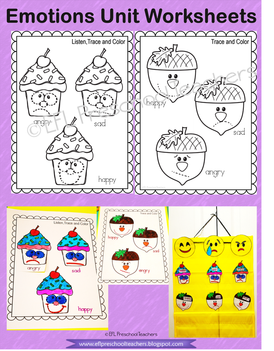 eslefl preschool teachers emotions theme worksheets for kindergarten esl