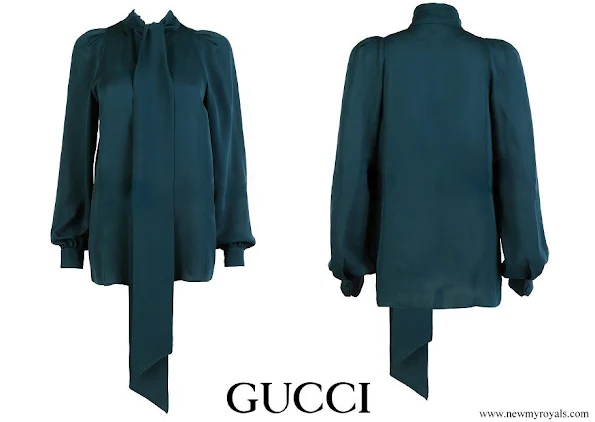 Queen Maxima wore Gucci emerald green silk blouse