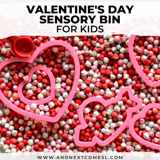 Valentine's Day sensory bin for kids
