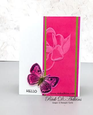 Learn how to use up left over pieces for a clean and simple but impressive hello card.  Click here to learn more