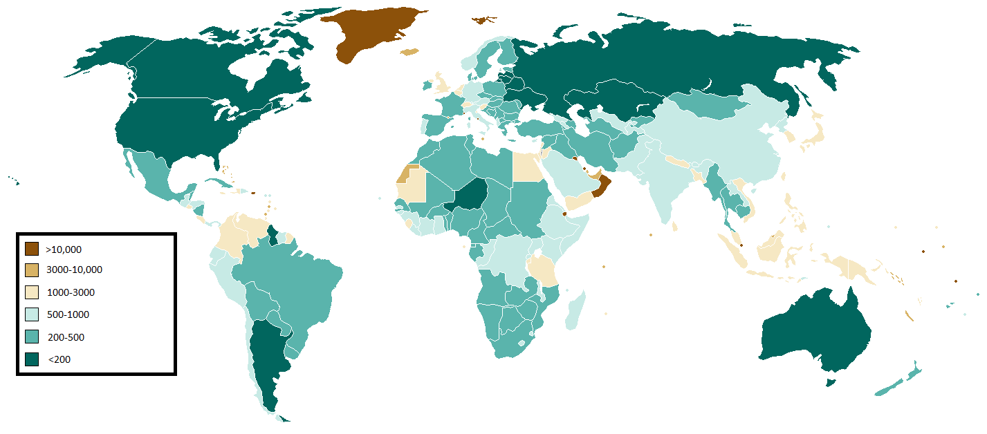 Number of people per square kilometre of arable land (2005)