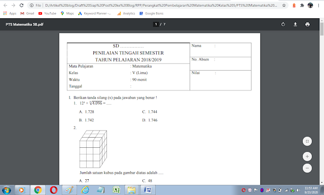 Download soal uts matematika kelas 5 semester 2 kurikulum 2013 dan kunci jawaban