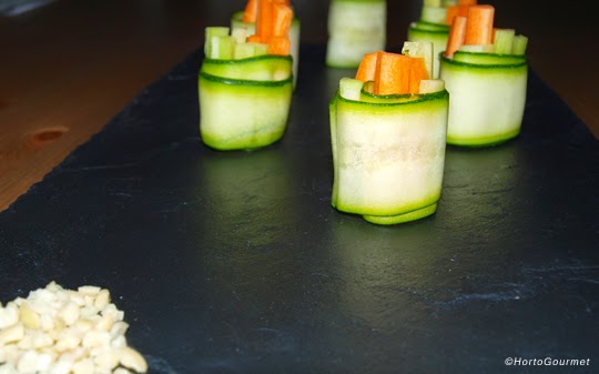 Rollitos de calabacín zanahoria y pepino Hortogourmet