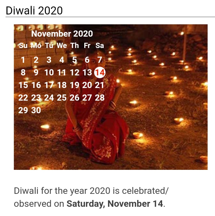Diwali 2020 Date In India Calendar