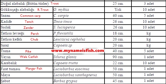 Freshwater Fishing Size and Limits in Turkey