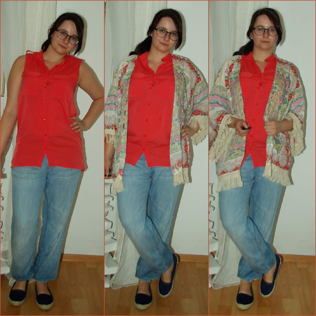 [Fashion] Call me Coral: Korallfarbene Bluse, Kimono & Jeans-Jogger