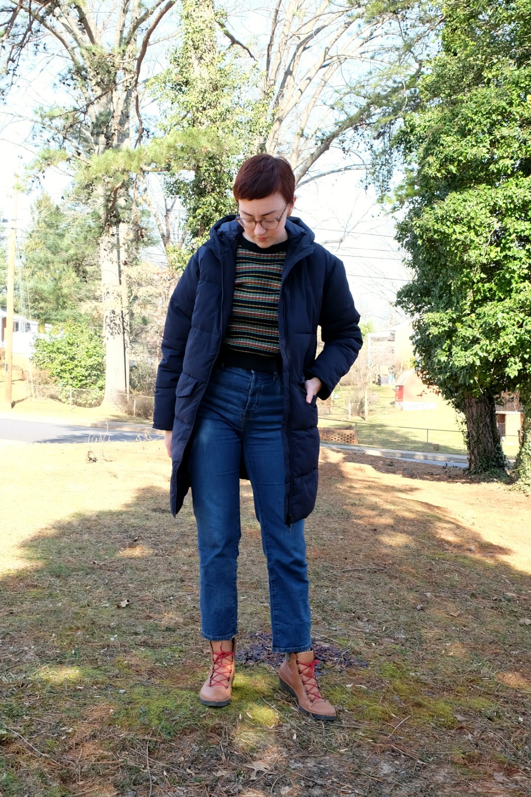 ethical outfit 1980s inspired striped sweater and everlane puffer stylewise-blog.com ethical outfit 1980s inspired striped sweater and everlane puffer stylewise-blog.com