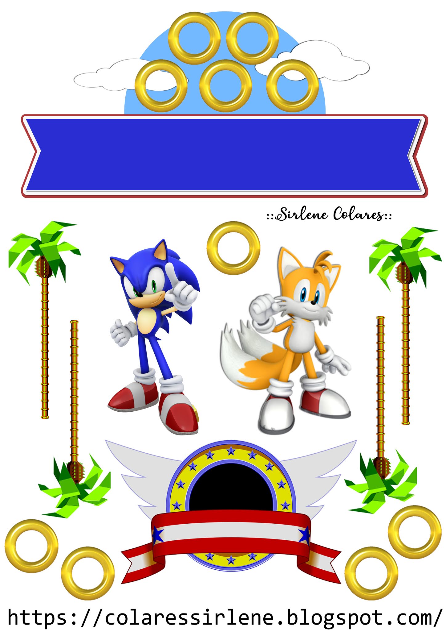 Topo de Bolo Sonic para imprimir totalmente grátis