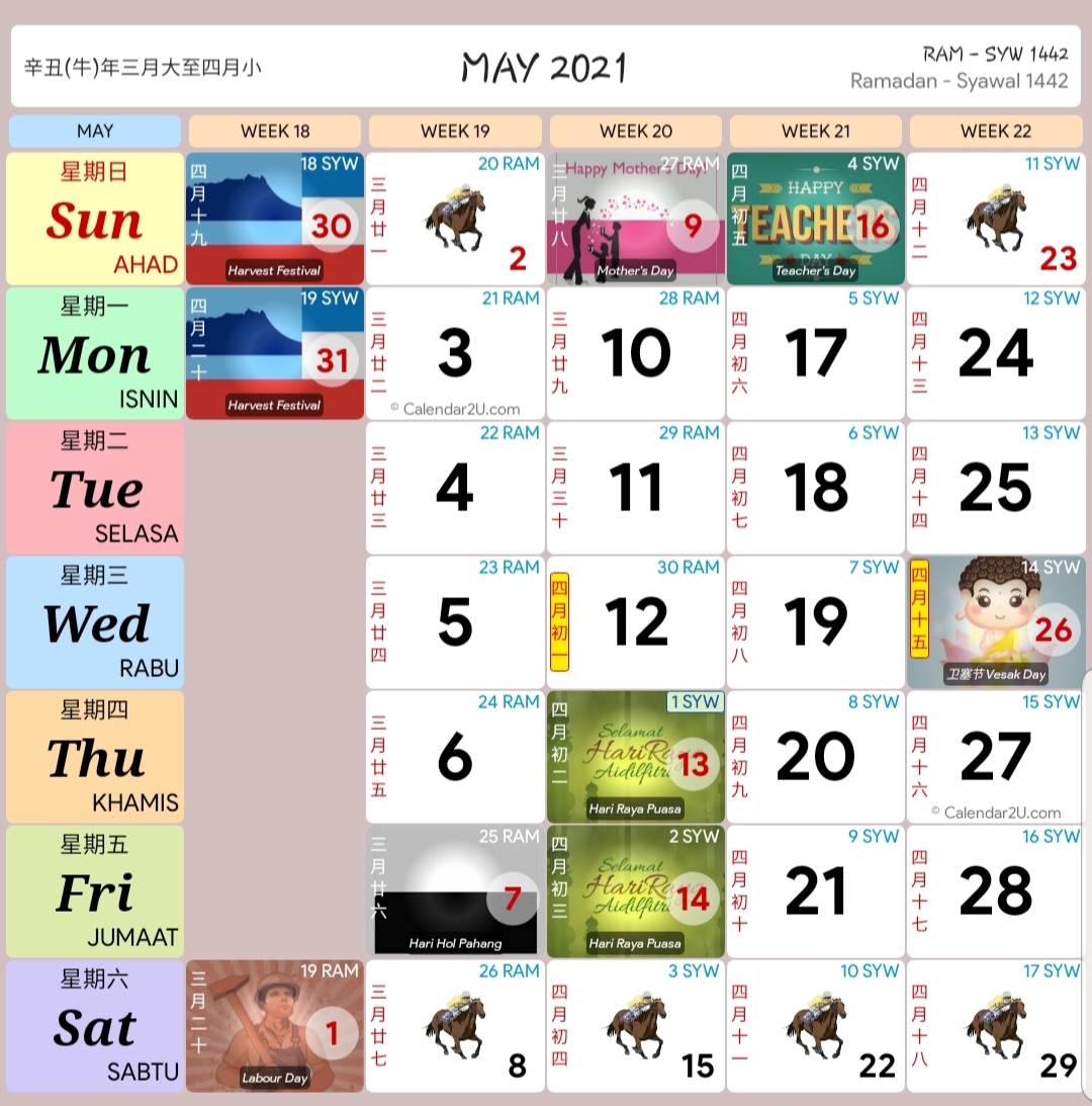 kalender kuda Malaysia bagi bulan 5(may)tahun 2021