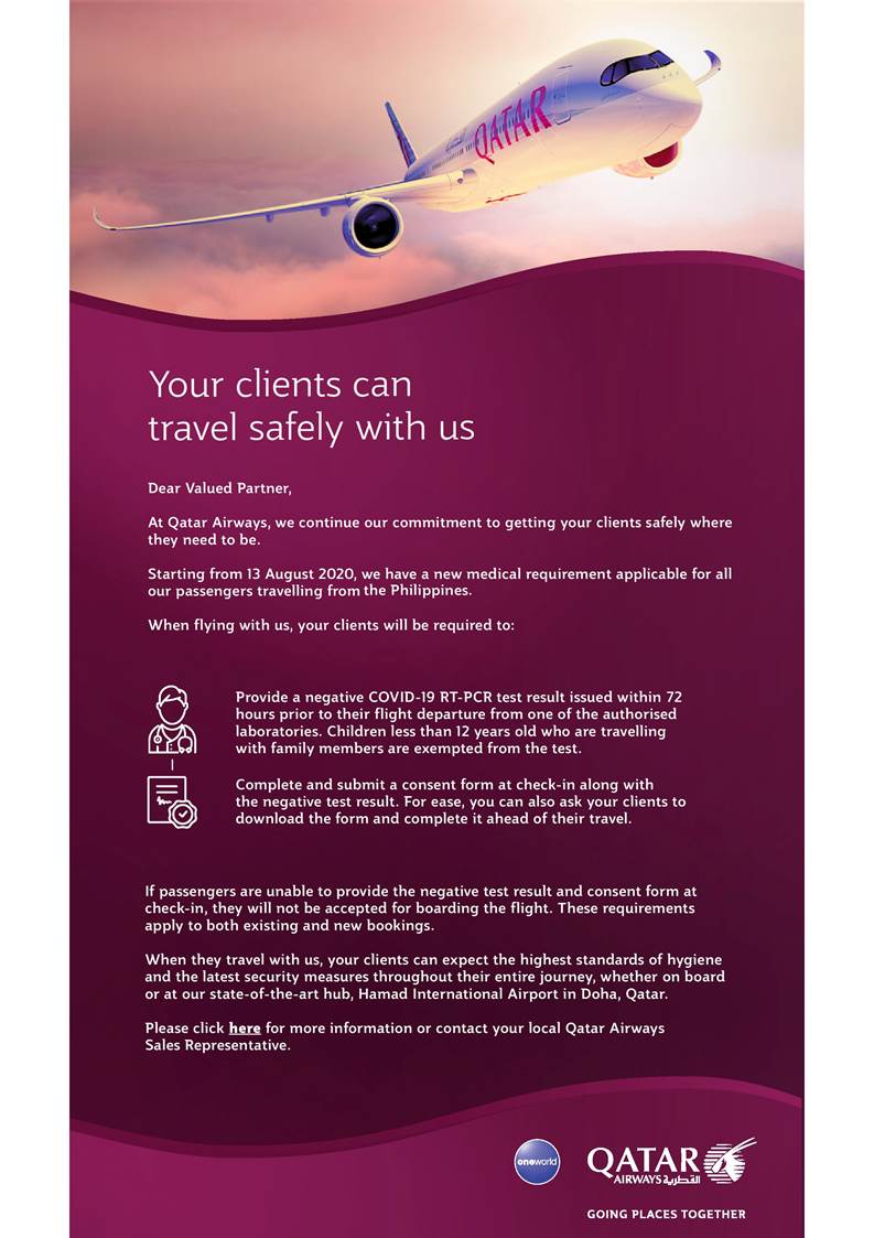travel requirements qatar airways to philippines