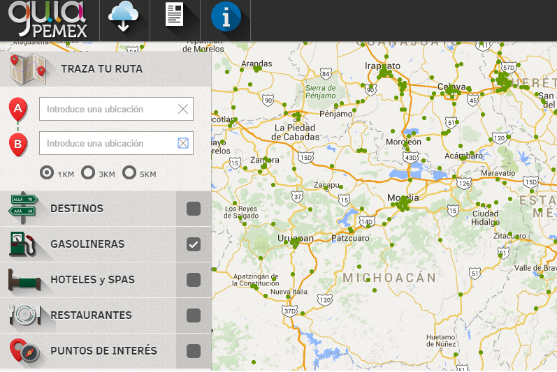 Guia Pemex mapa de gasolineras y precios actuales