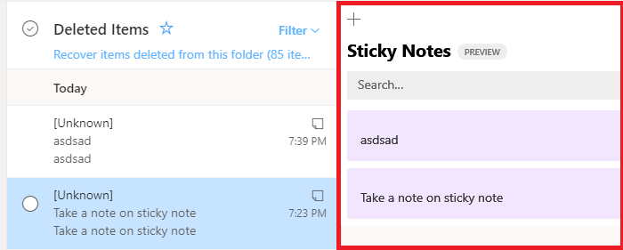 Recuperar notas adhesivas de la papelera de Outlook