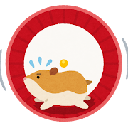 回し車の中で走るハムスターのイラスト