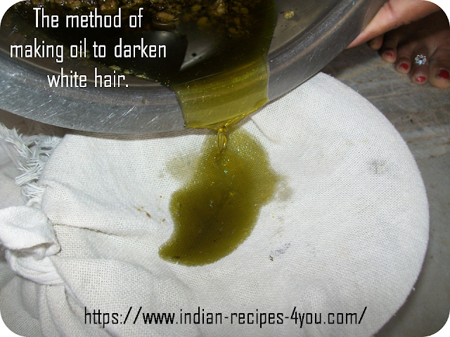 The method of making oil to darken white hair.