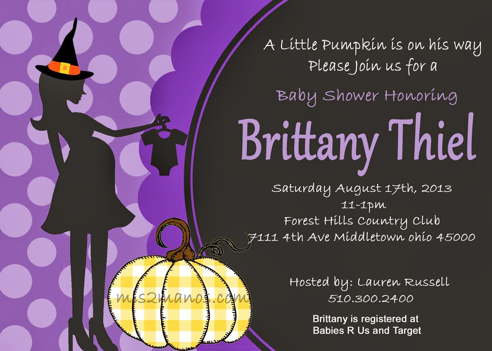 Mis 2 Manos Made by My Hands Halloween Baby Shower Invitation