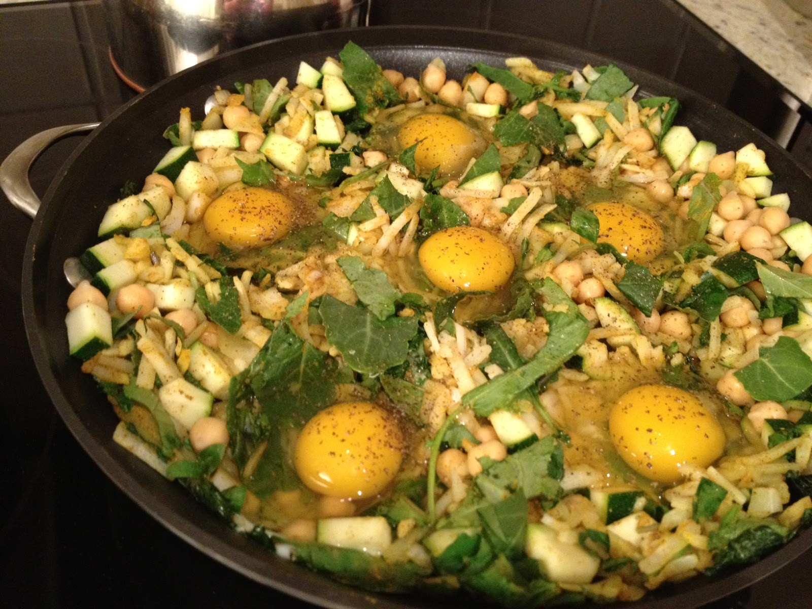 The Full Plate Blog chickpea, potato, zucchini hash with baked eggs