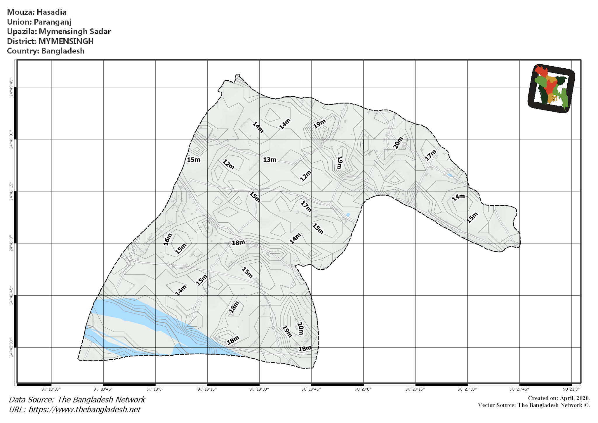Map of Hasadia Mouza of Mymensingh Sadar Upazila, MYMENSINGH, Bangladesh.