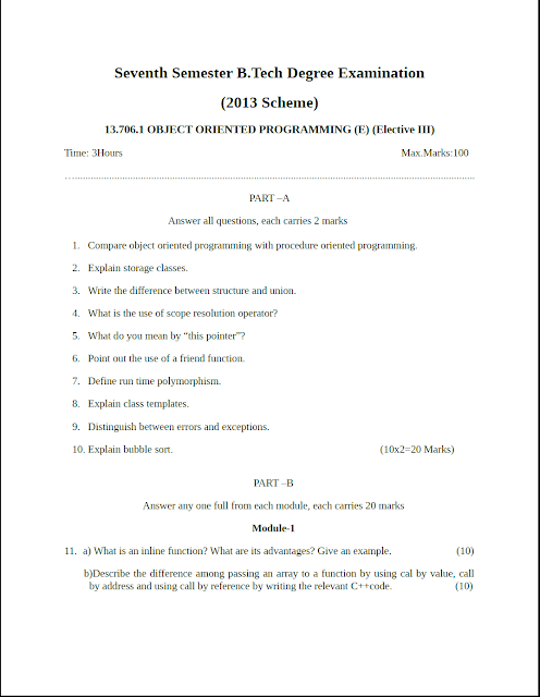 Kerala University B Tech Object Oriented Programming ( E ) 2016 ...