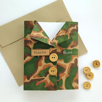 Shirt cards for men, Camouflage shirt card, Camo shirt card,card for boss,  Father's day card, Video Tutorial, masculine card, masculine birthday card, Craft for kids, Quillish, 