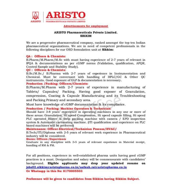 JOB ALERTS HUB Multiple Openings for QA / QC / Production / Packing