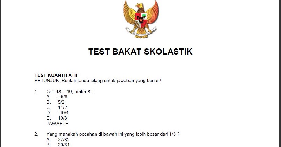 Contoh Soal Tes Bakat Skolastik Masuk Perguruan Tinggi Seputaran Guru