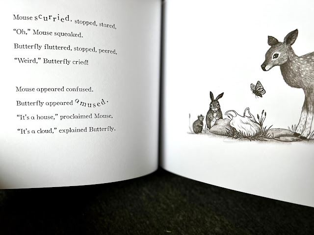 sample page from Away Illustration from inside Away showing some animals standing around some litter