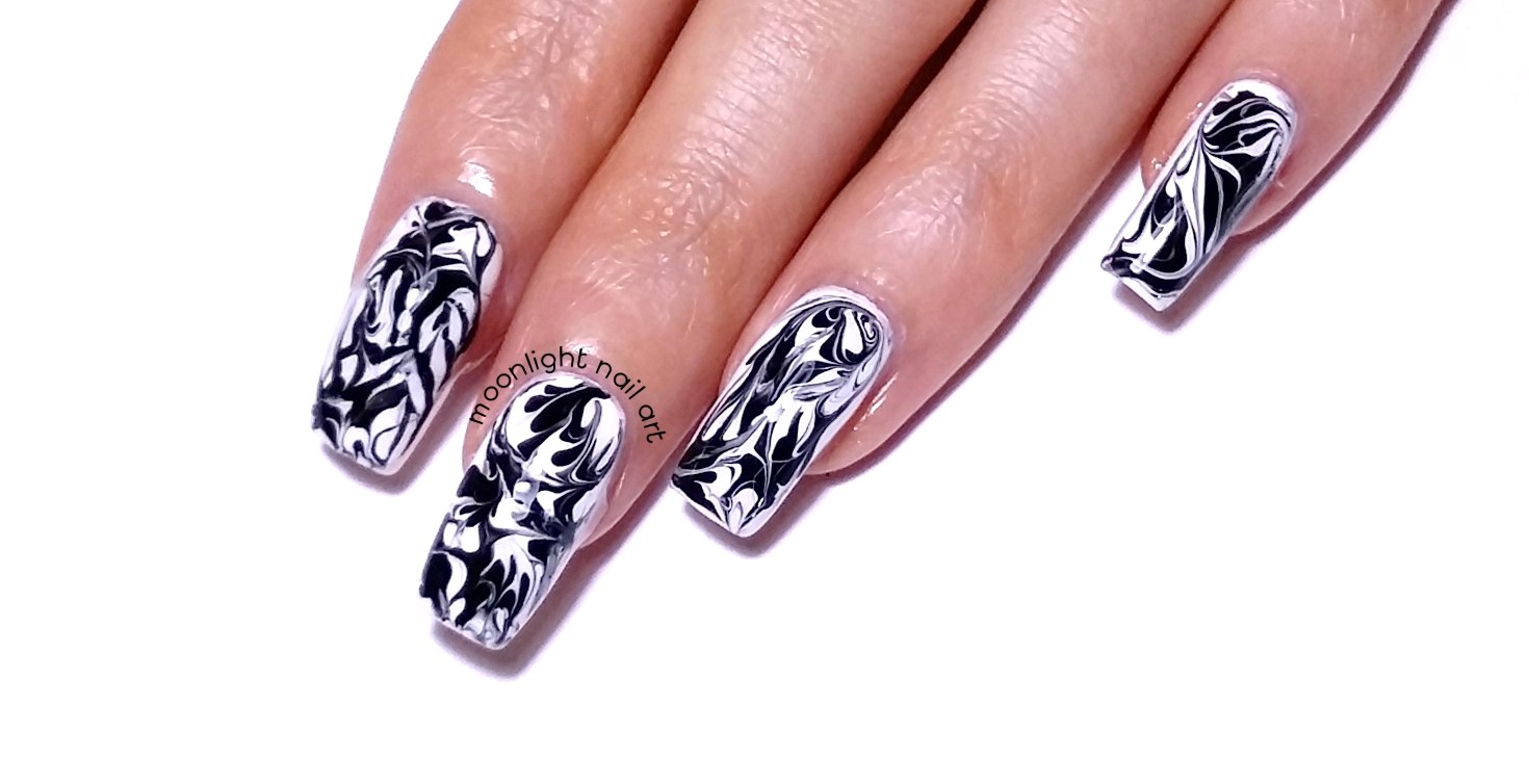 Black and White Drag Marble Nail Art Design Tutorial