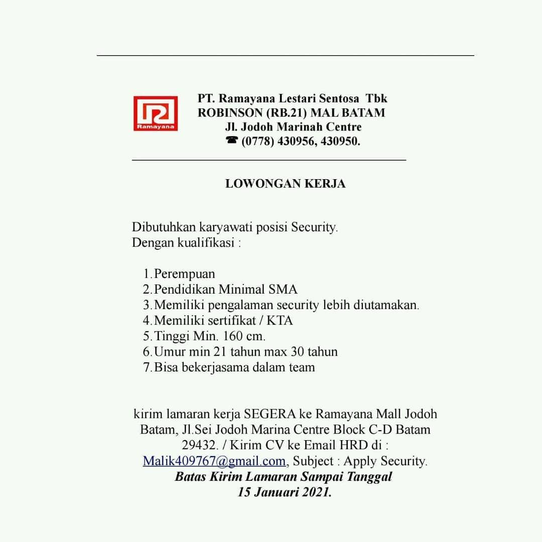 Lowongan Kerja Security PT. Ramayana Lestari Sentosa Tbk