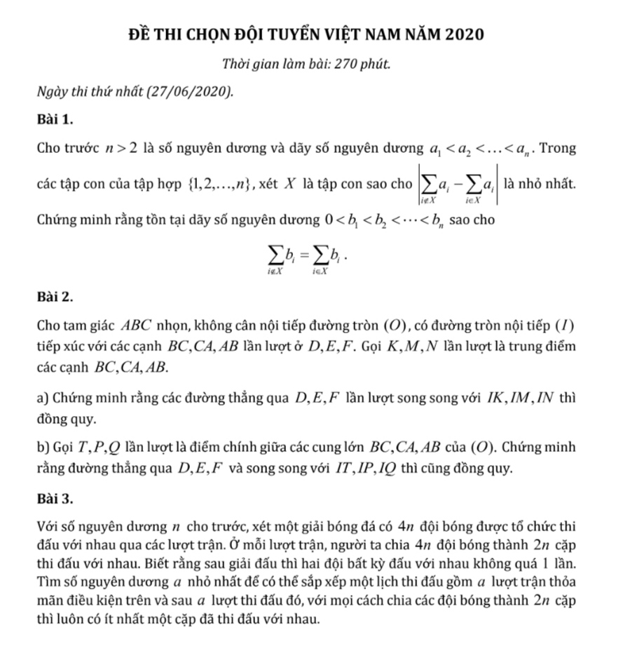Đề chọn đội tuyển Olympic Toán VN TST 2020 Toán Học Việt Nam