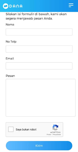 Cara Menghubungi Customer Service CS Dana Melalui Contact Form